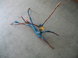 "Stick Creature"Paper Mache .passages o7 and silk scarves 064